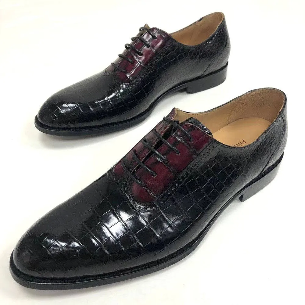 Crocodile Shoes Handmade Crocodile Leather  Vintage Two Tone Classic Lace Up Leather Lined Shoes