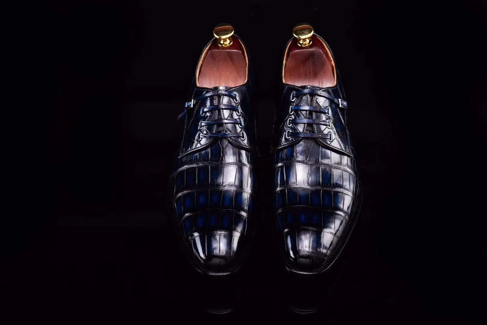 Crocodile Shoes Lace-Up Shoes In Dark Blue Crocodile Skin Leather