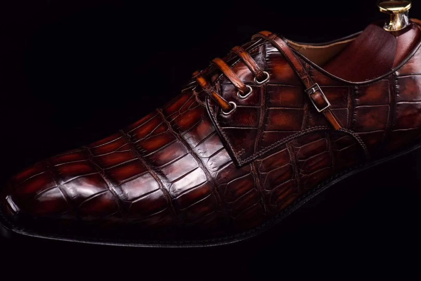 Crocodile Shoes Lace-Up Shoes In Retro Brown Crocodile Skin Leather