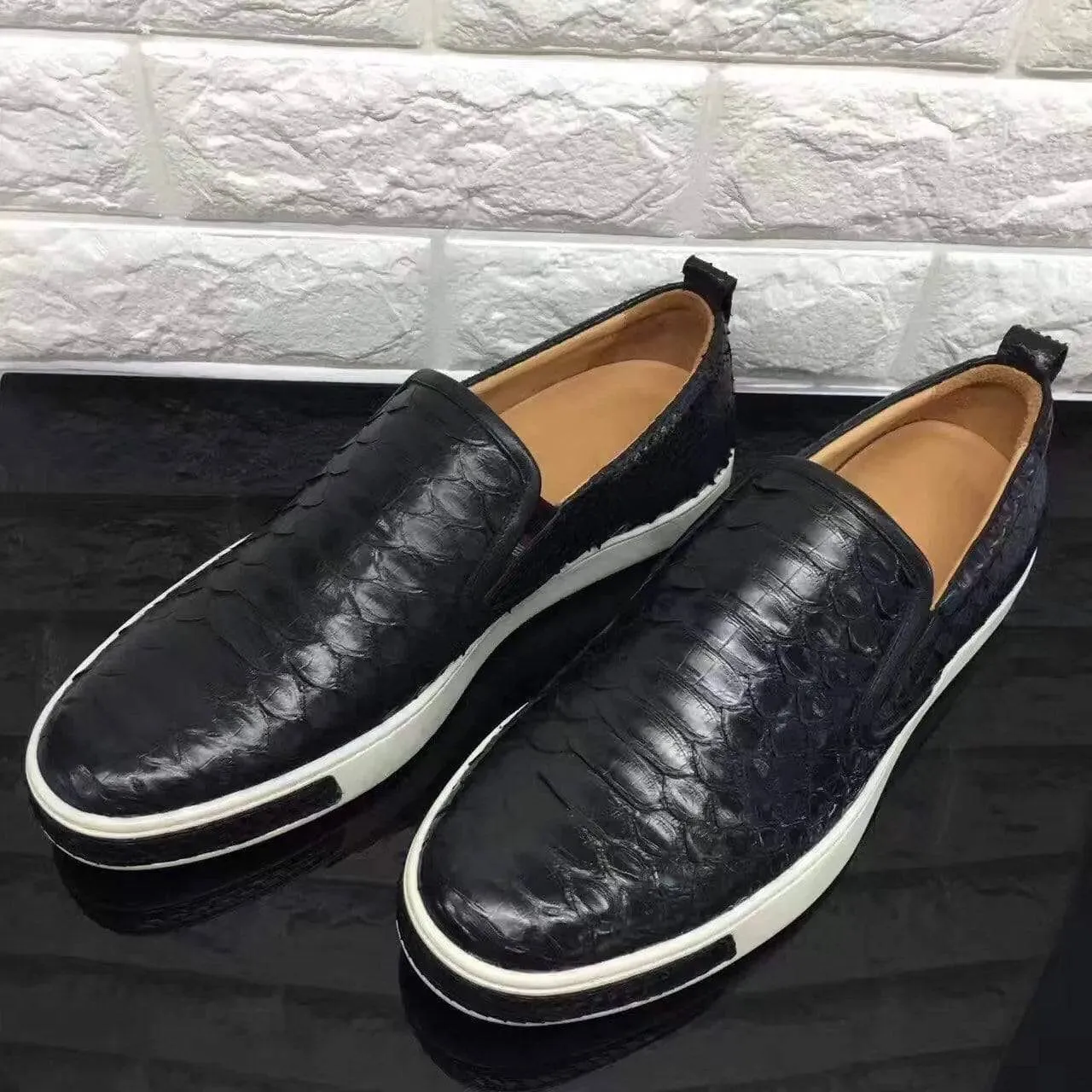 Crocodile Shoes Men's Casual Slip-On Fashion Python Roller-Boat Sneakers