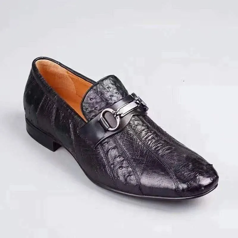 Crocodile Shoes Men's Exotic Ostrich Leather Bit-Strap Loafer