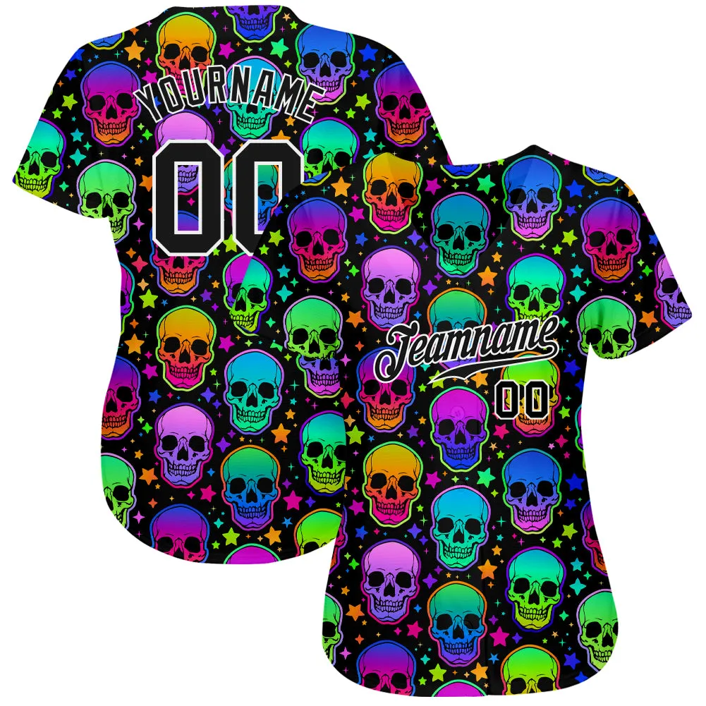 Custom 3D Pattern Bright Multicolored Halloween Skulls Authentic Baseball Jersey