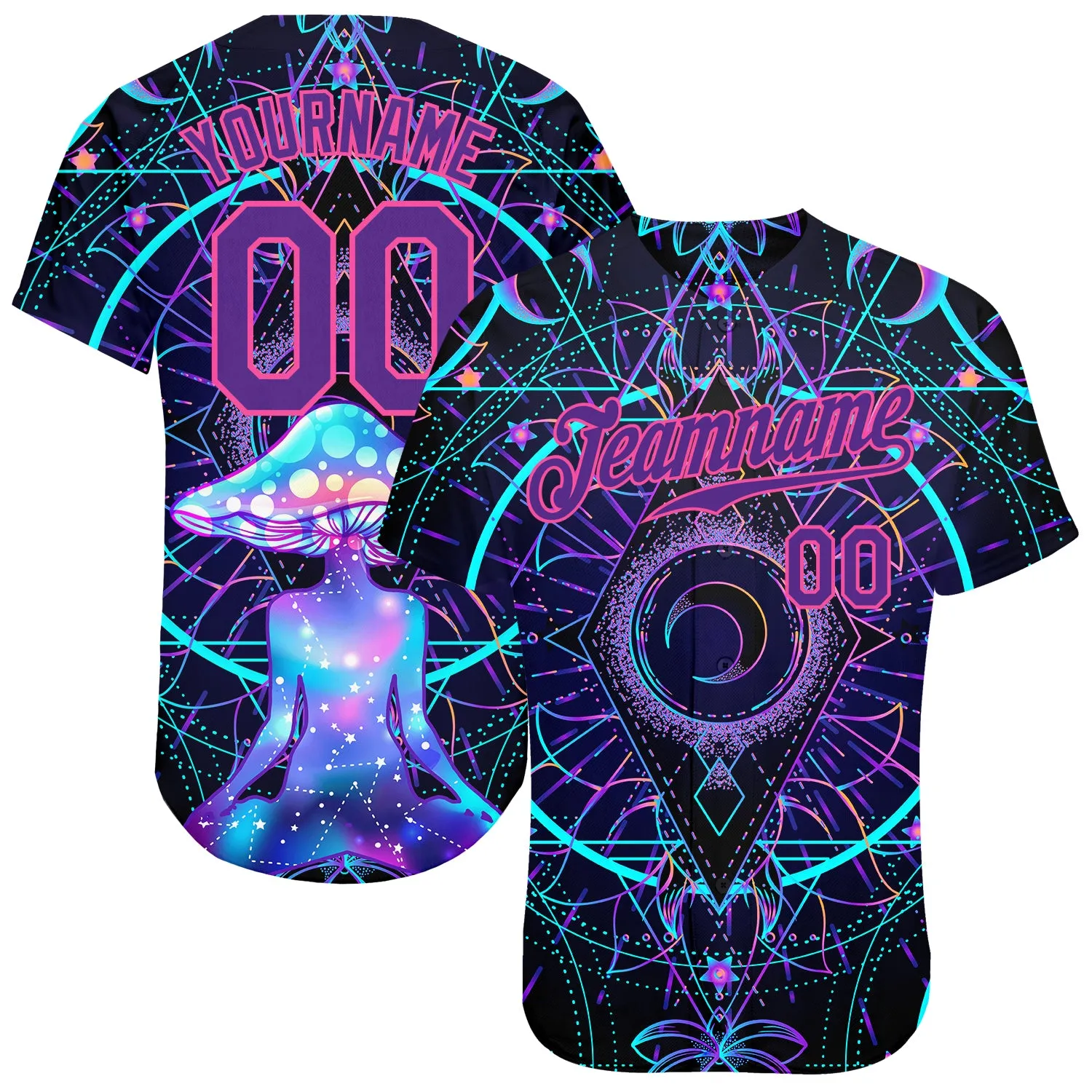 Custom 3D Pattern Design Magic Mushrooms Over Sacred Geometry Psychedelic Hallucination Authentic Baseball Jersey