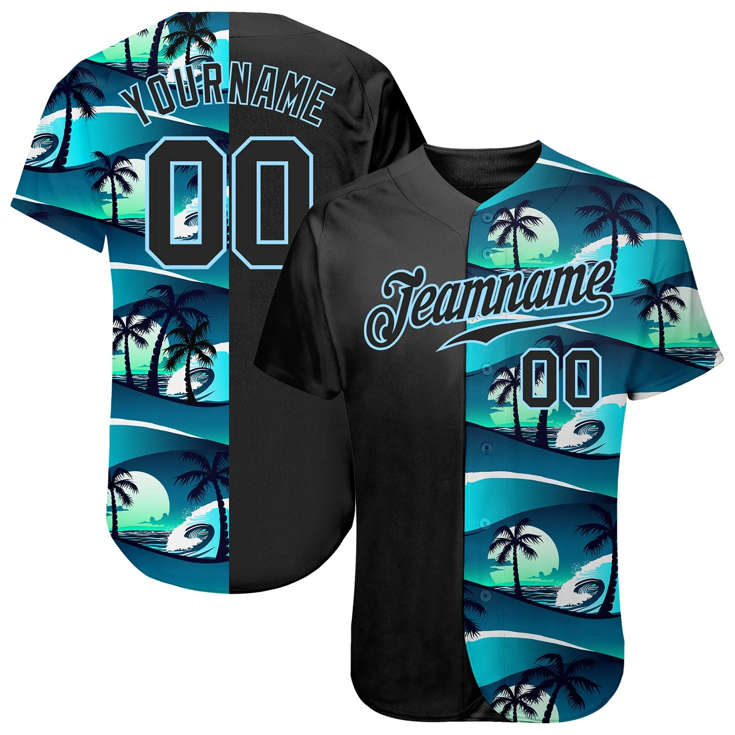 Custom 3D Pattern Design Tropical Hibiscus And Palm Trees Authentic Baseball Jersey