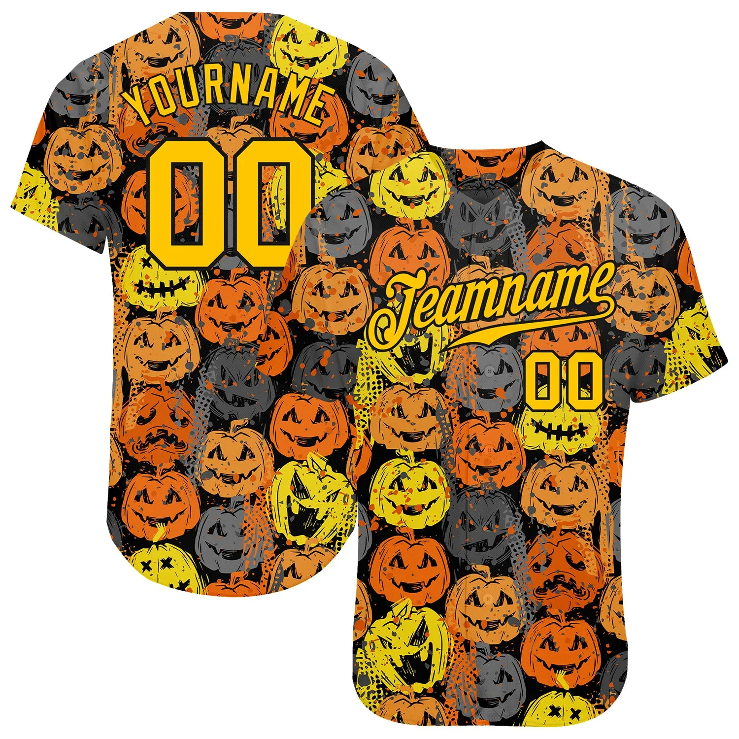 Custom 3D Pattern Halloween Pumpkins Authentic Baseball Jersey