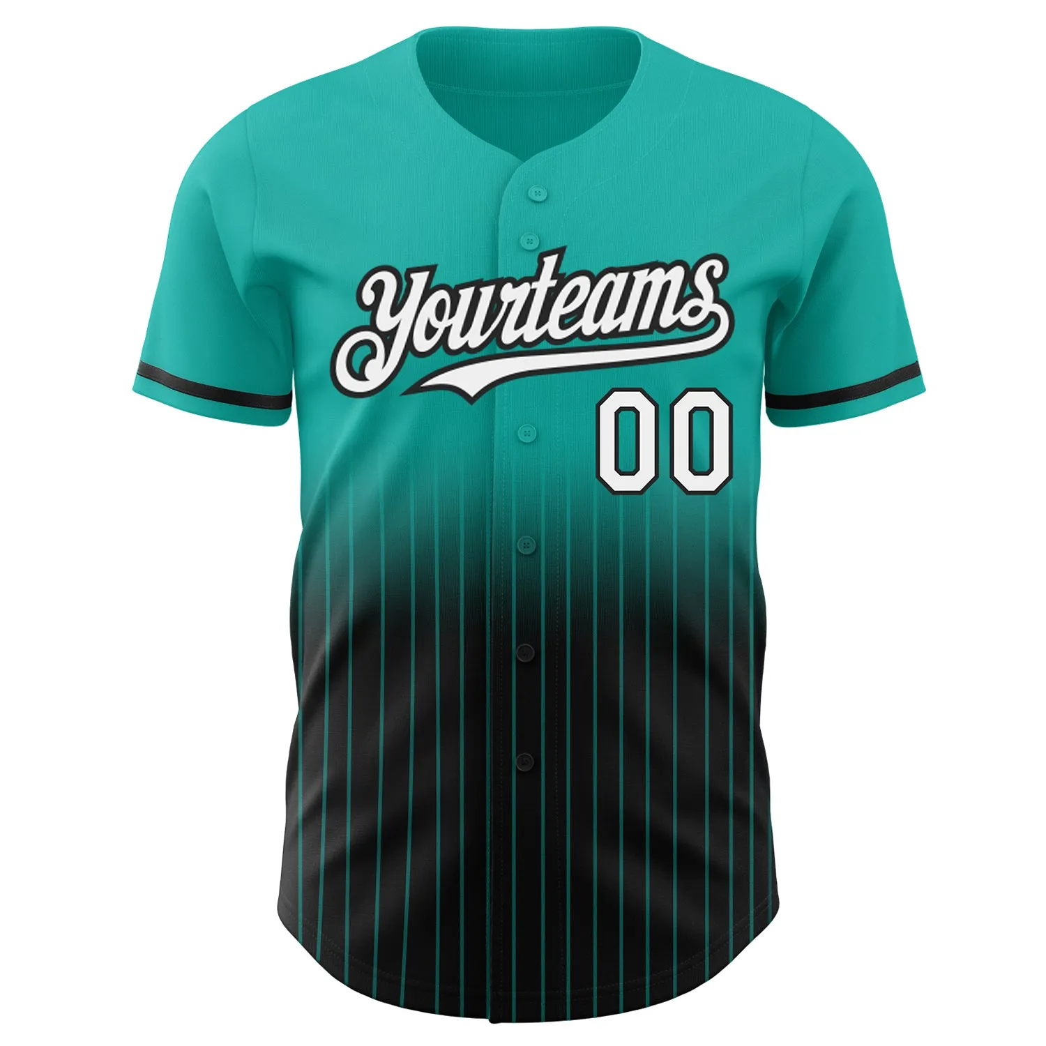 Custom Aqua Pinstripe White-Black Authentic Fade Fashion Baseball Jersey