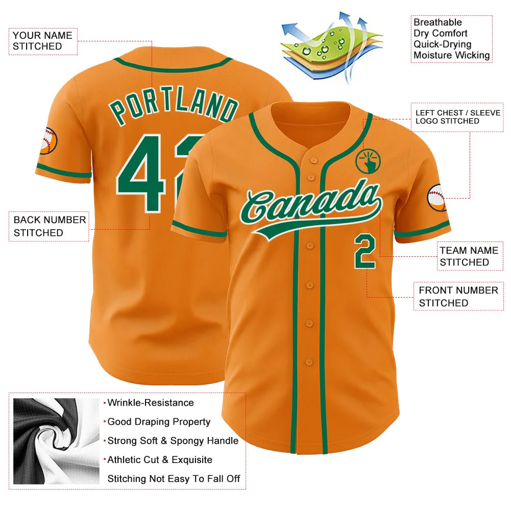 Custom Bay Orange Kelly Green-White Authentic Baseball Jersey