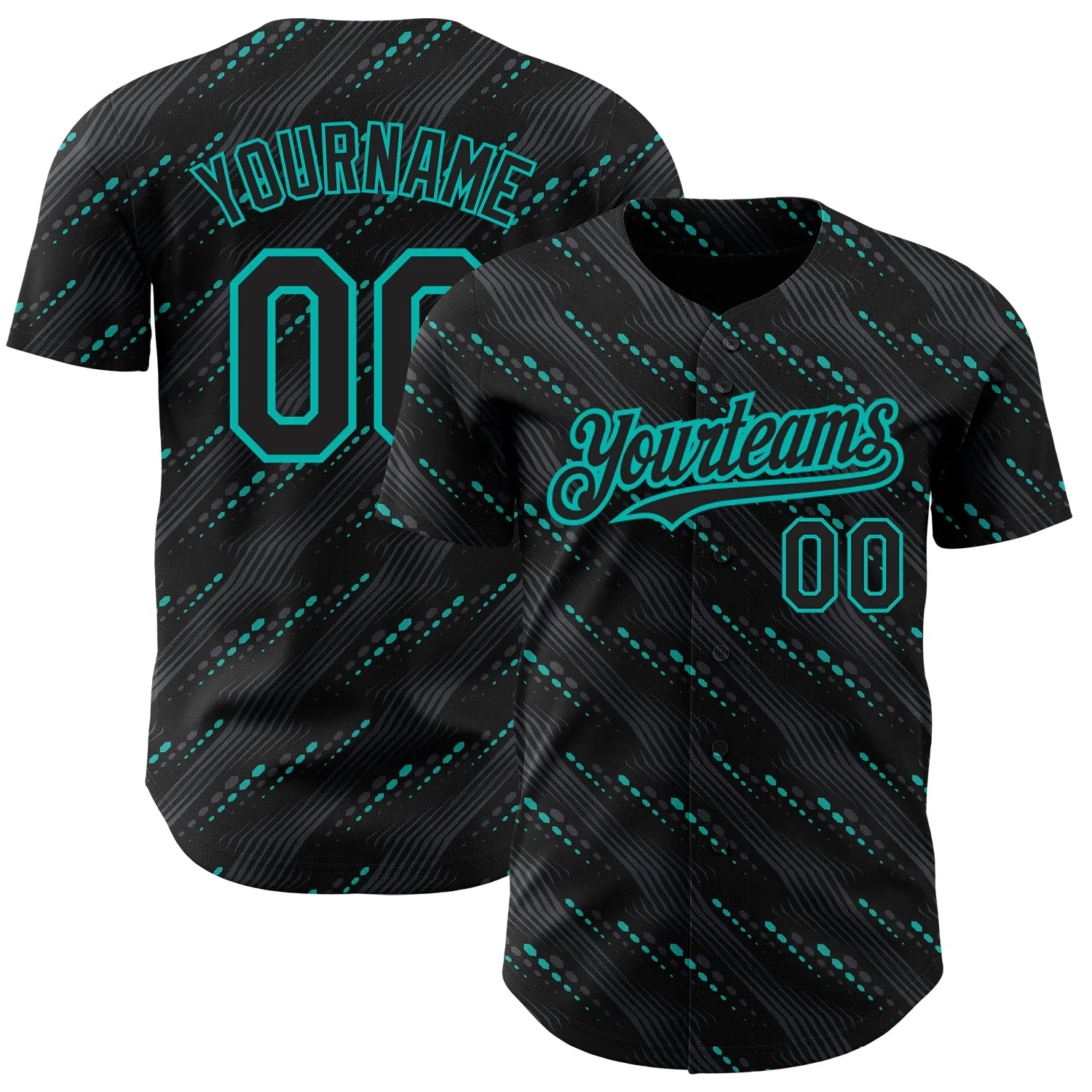 Custom Black Aqua 3D Pattern Design Slant Lines Authentic Baseball Jersey