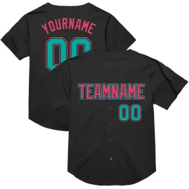 Custom Black Aqua-Neon Pink Mesh Authentic Throwback Baseball Jersey