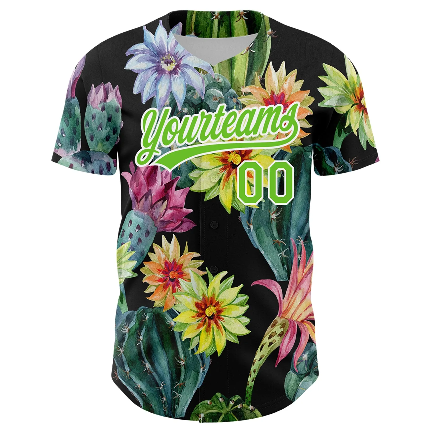 Custom Black Aurora Green-White 3D Pattern Design Cactus Festival Authentic Baseball Jersey