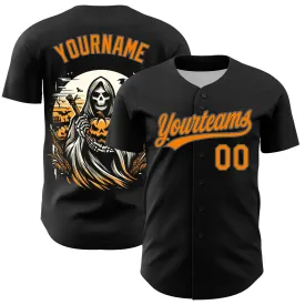 Custom Black Bay Orange-Steel Gray 3D Halloween Authentic Baseball Jersey