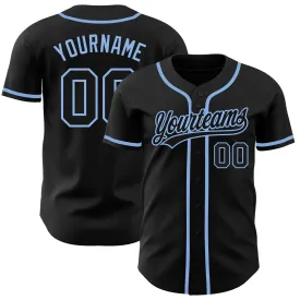 Custom Black Black-Light Blue Authentic Baseball Jersey