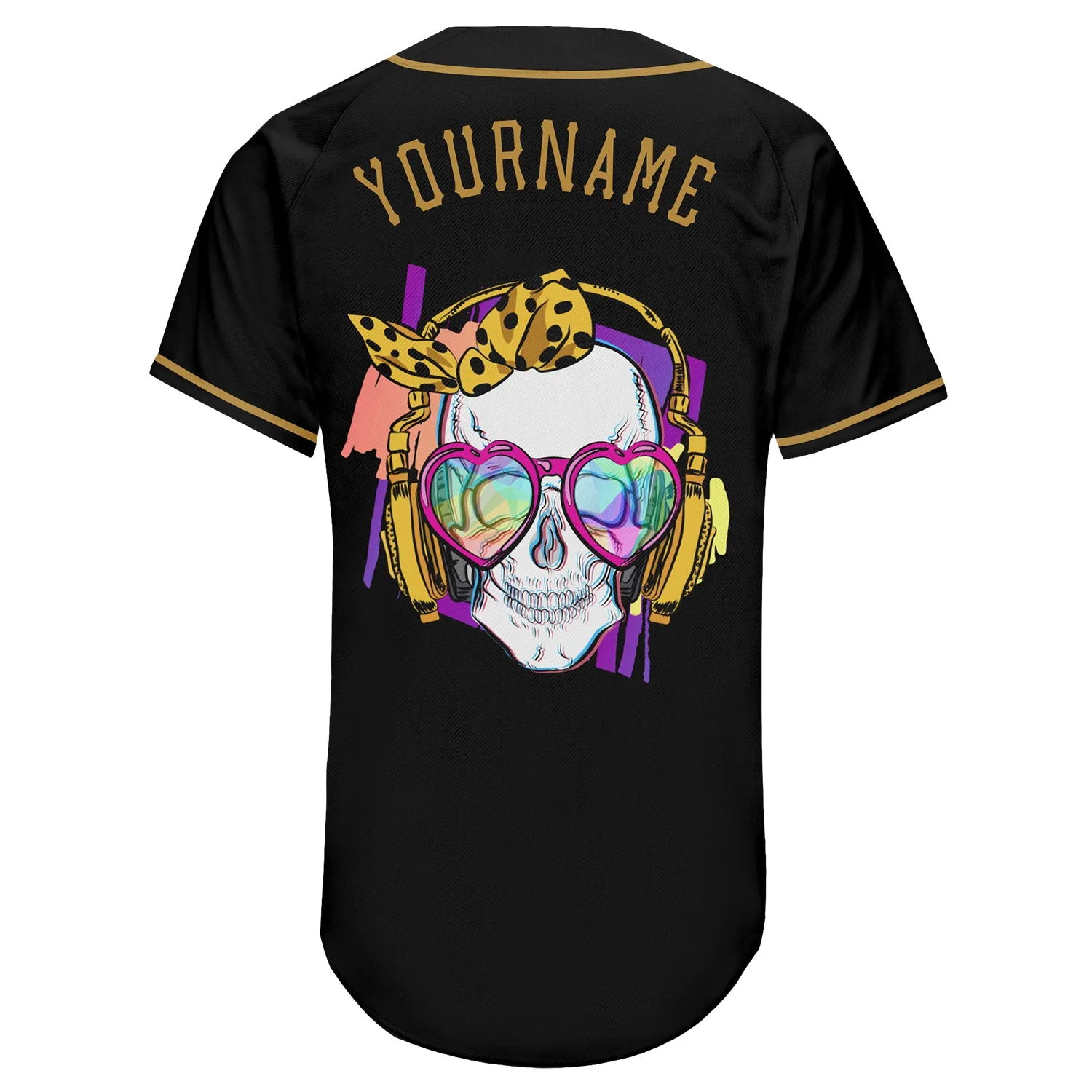 Custom Black Black-Old Gold Authentic Skull Fashion Baseball Jersey