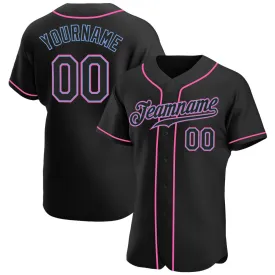 Custom Black Black-Pink Authentic Baseball Jersey