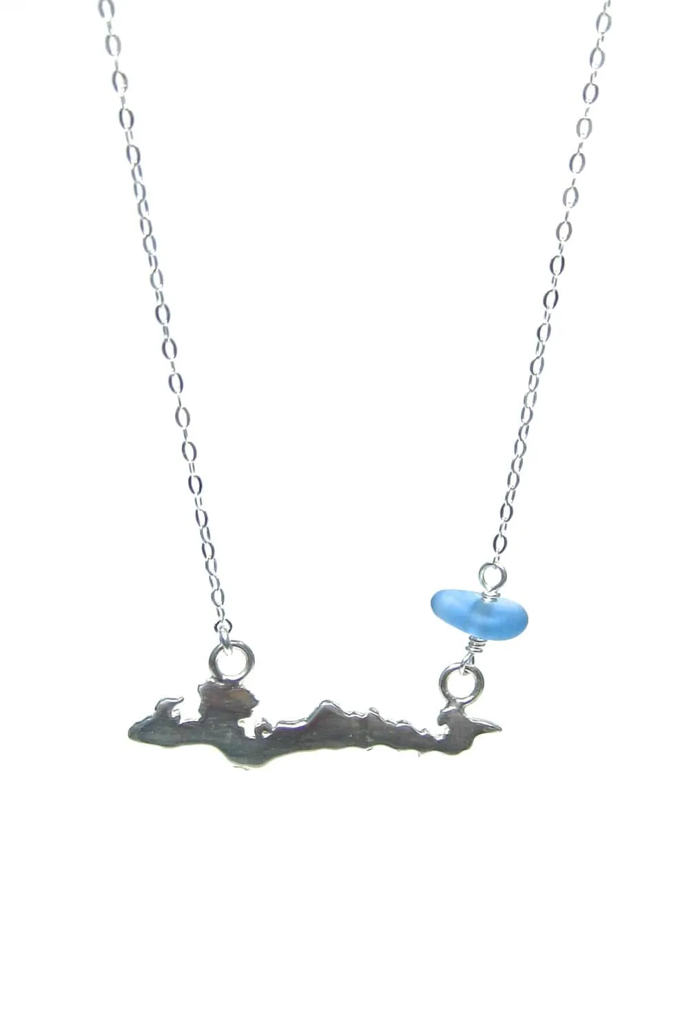 Custom Fishers Island Charm Necklace with Sea Glass Stone with Gift Box