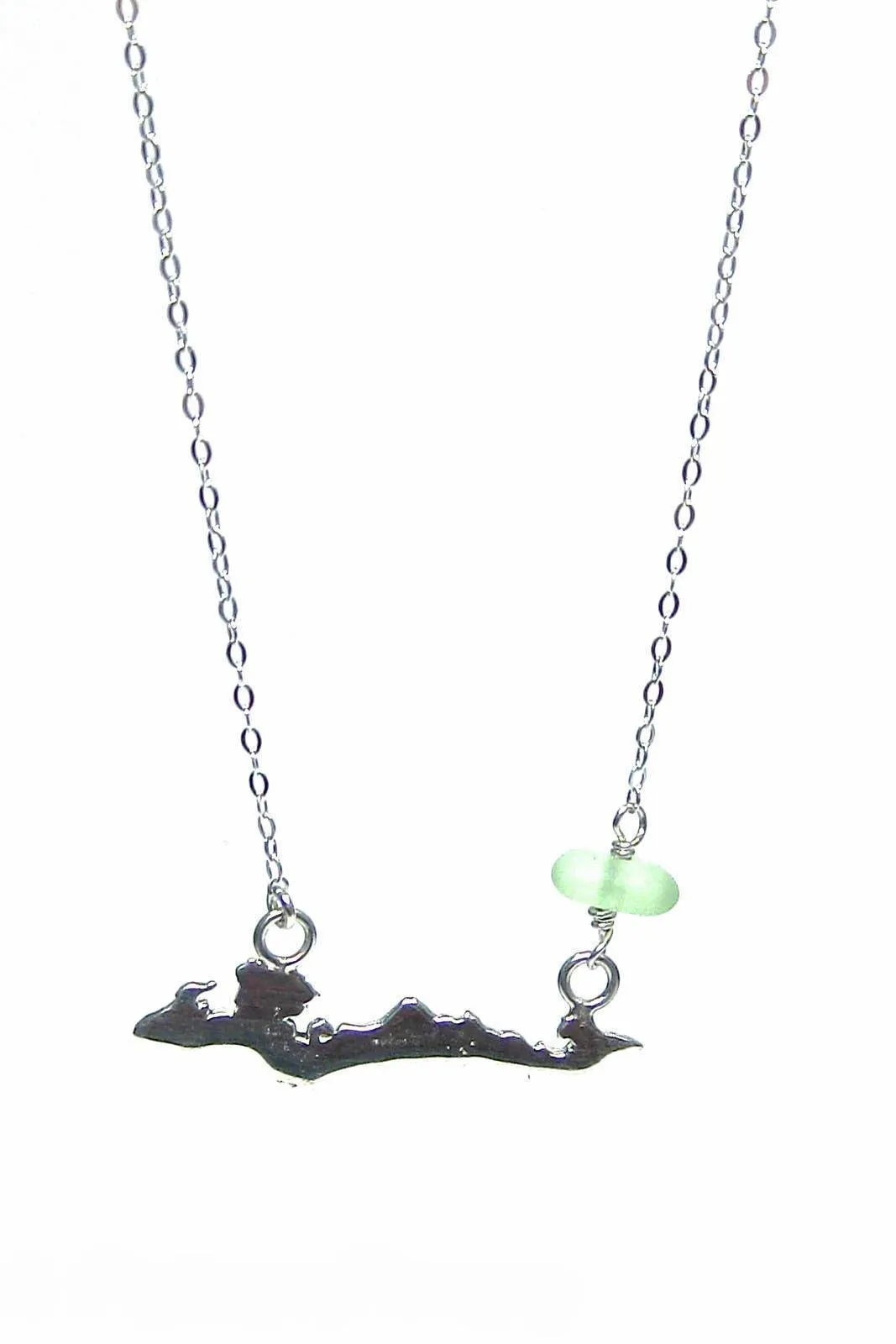 Custom Fishers Island Charm Necklace with Sea Glass Stone with Gift Box