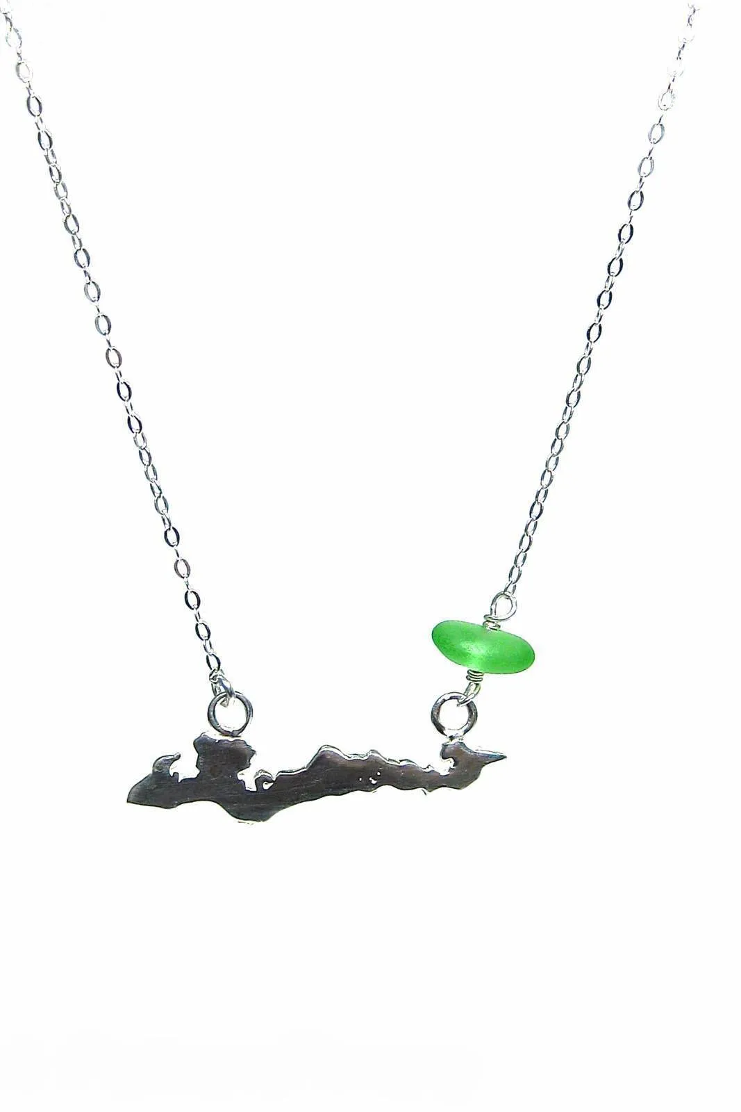 Custom Fishers Island Charm Necklace with Sea Glass Stone with Gift Box