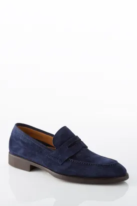 David August Suede Penny Loafer in Cosmos Blue