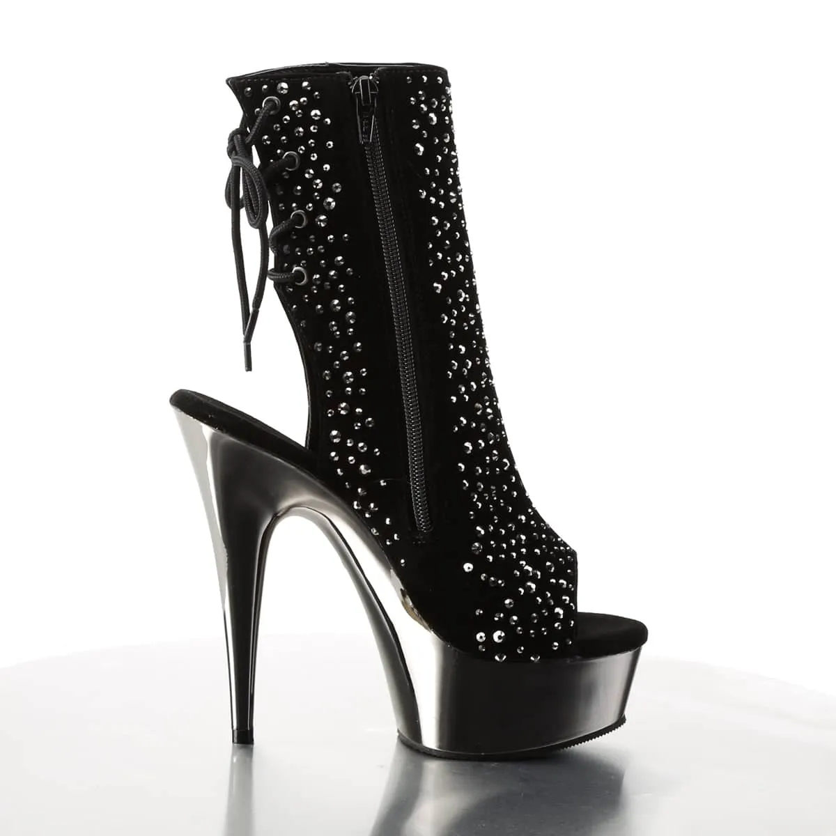 DELIGHT-1018RS Black Calf High Peep Toe Boots