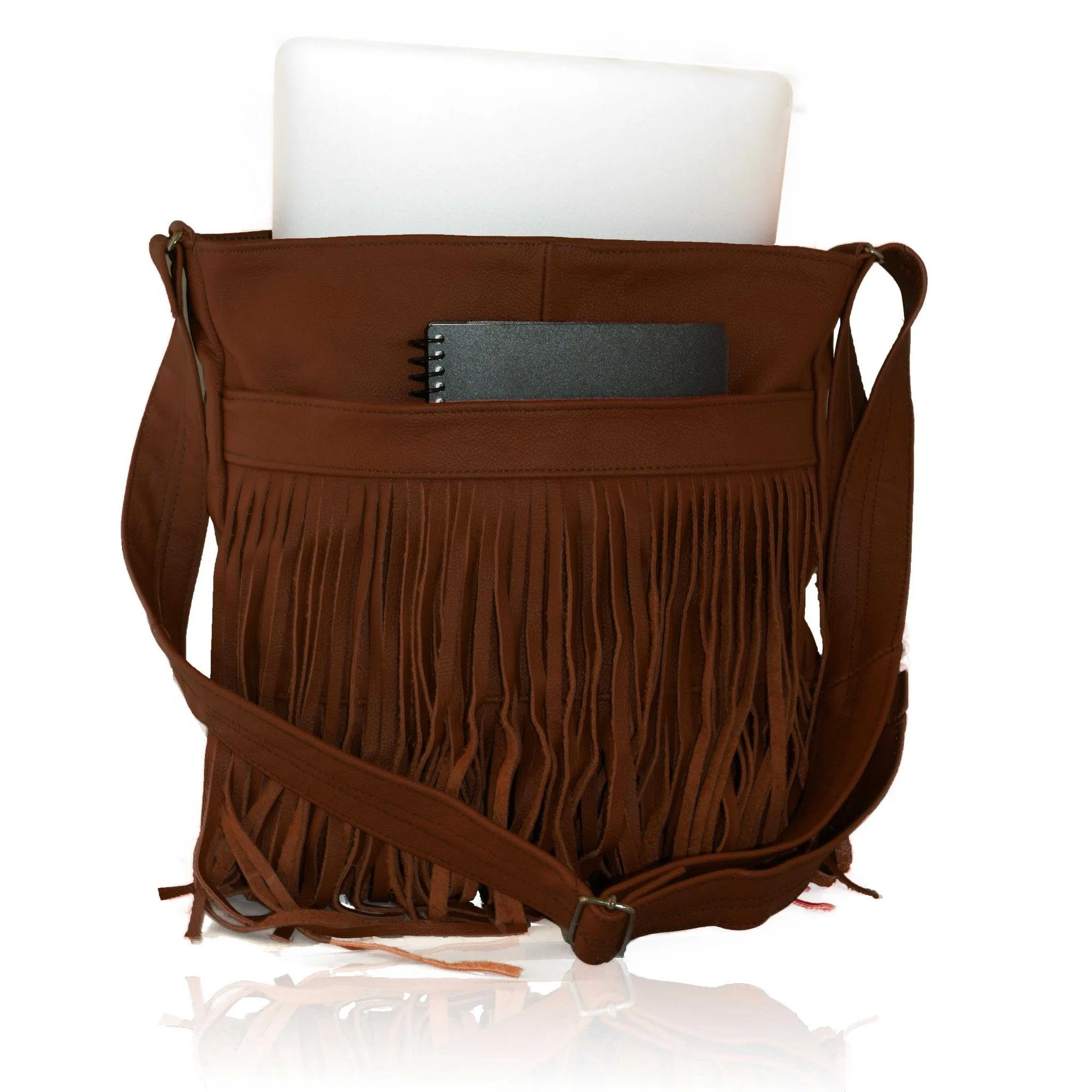 Deluxe Front-Fringed Messenger Bag - Black Color