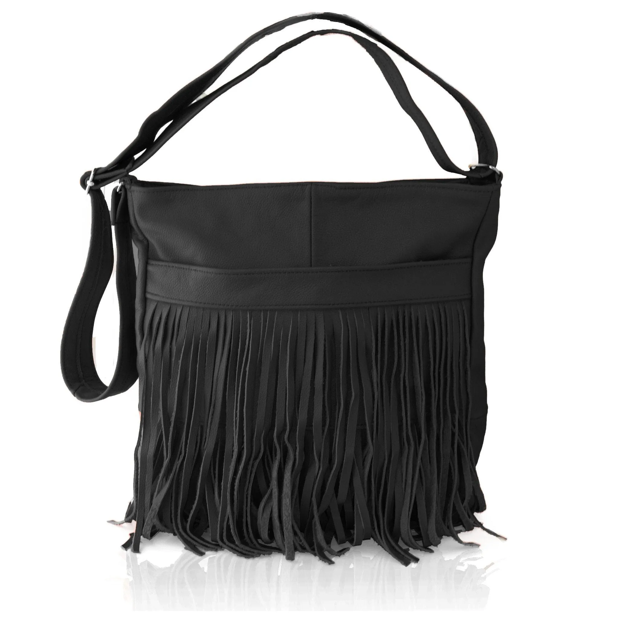 Deluxe Front-Fringed Messenger Bag - Black Color