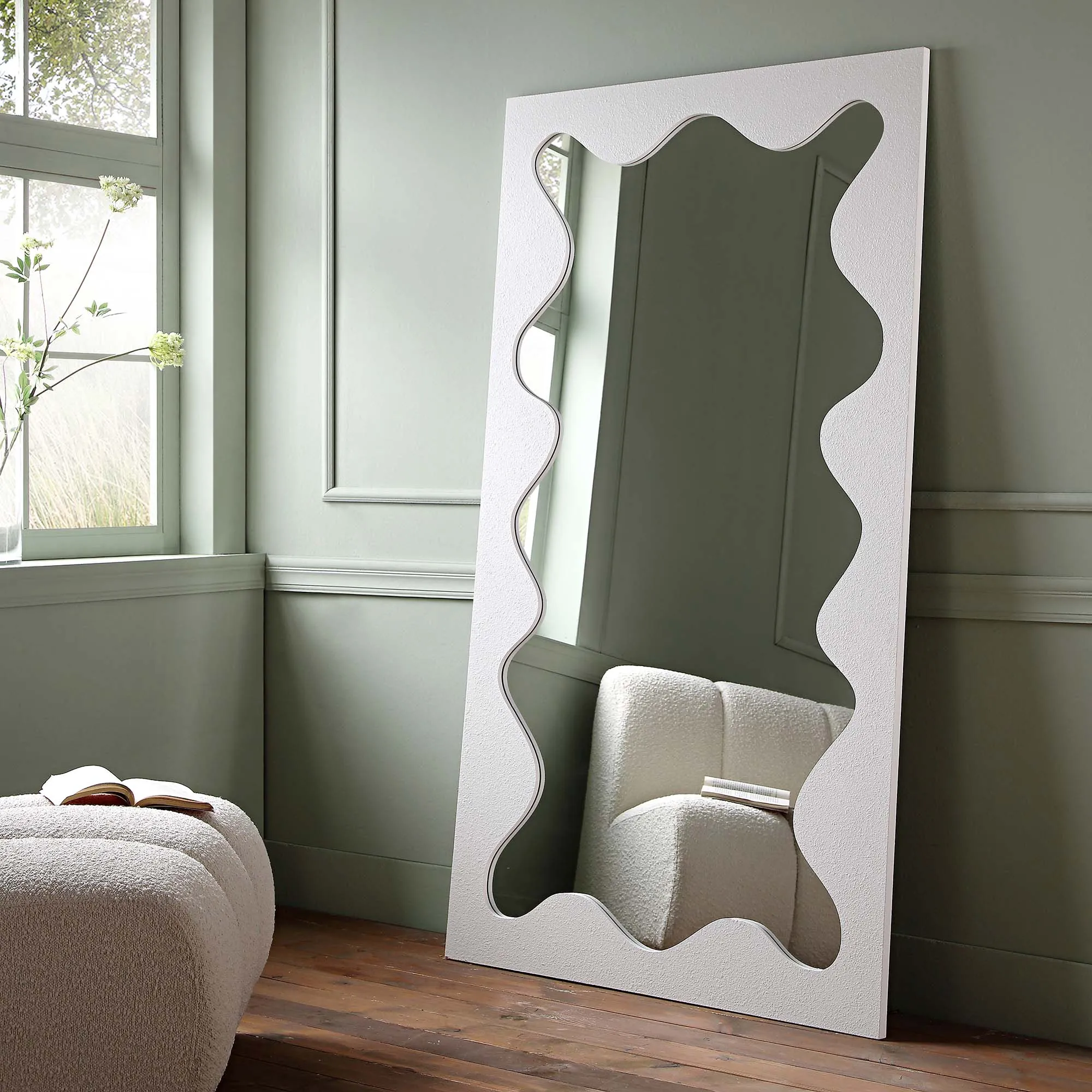 Destin Wave Mirror 180 x 100 cm, White Matte