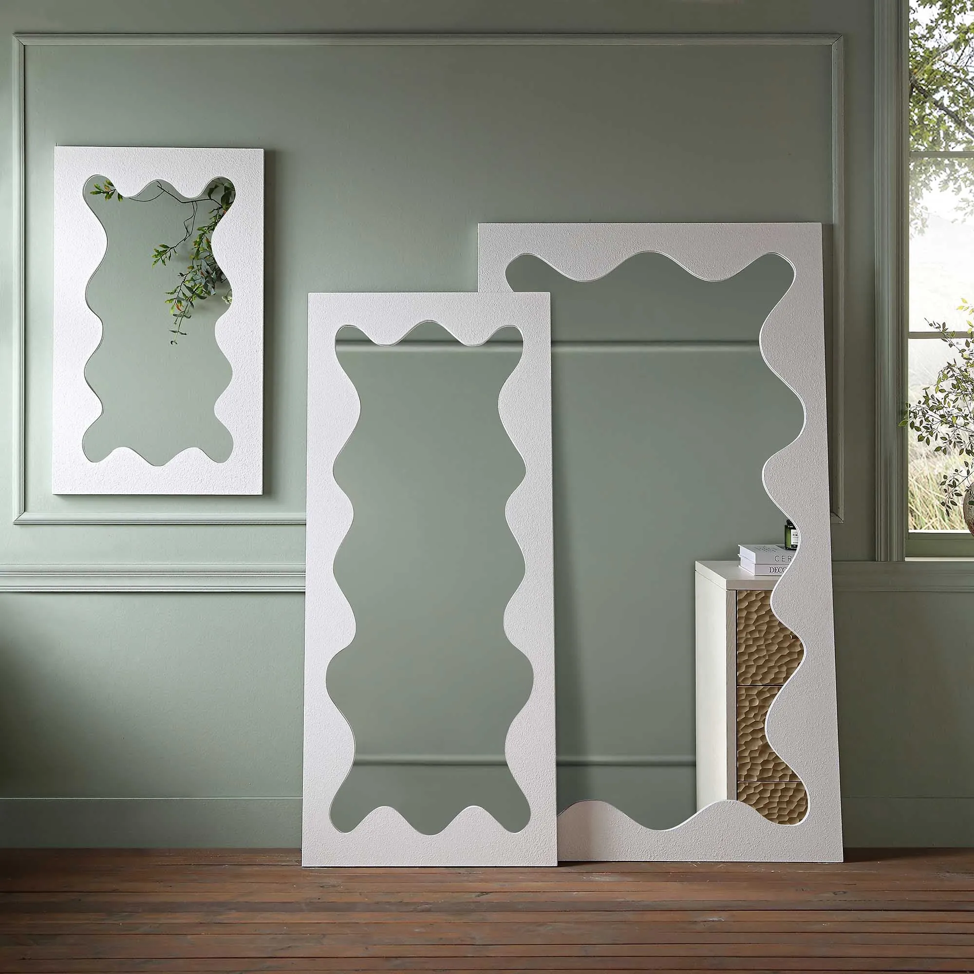 Destin Wave Mirror 180 x 100 cm, White Matte