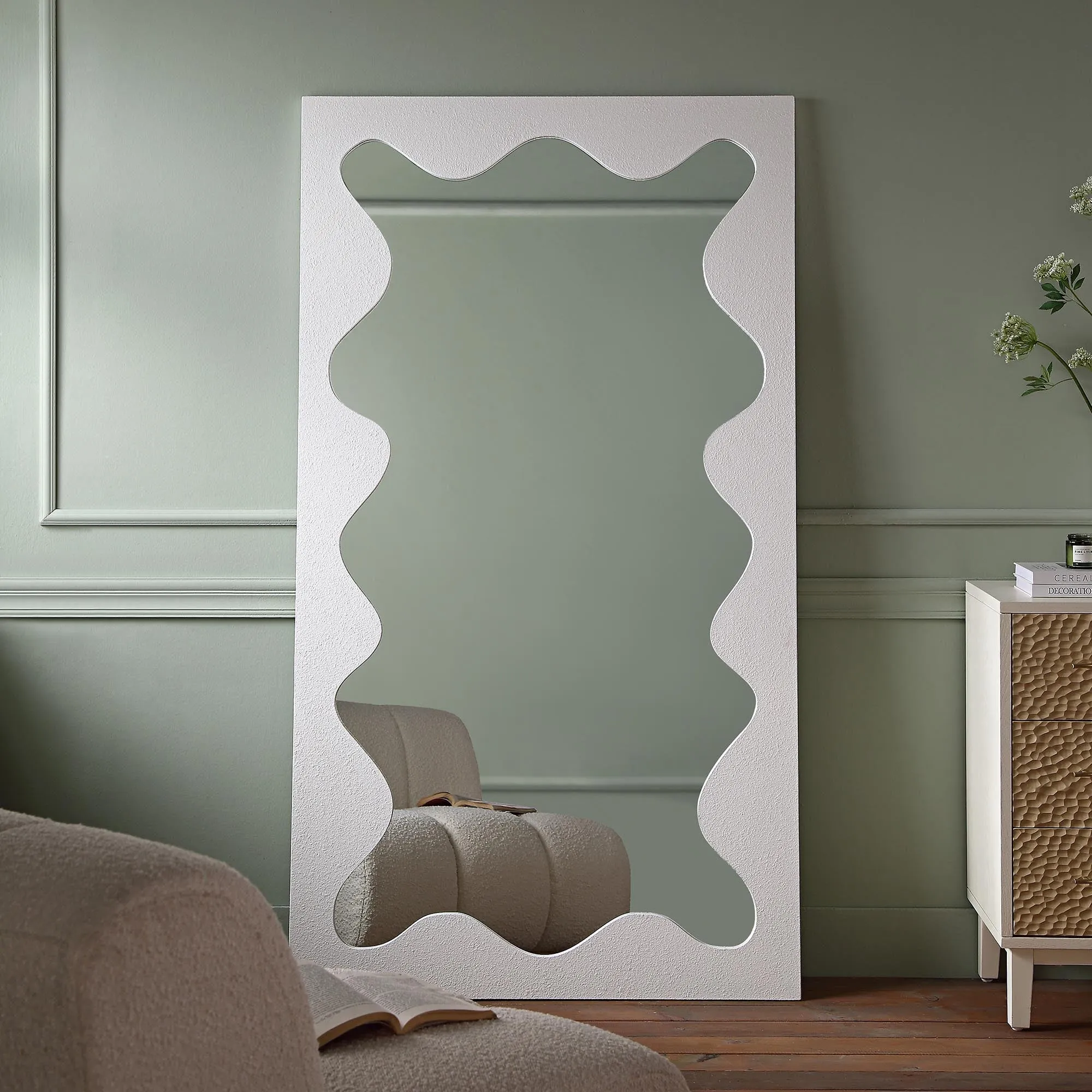 Destin Wave Mirror 180 x 100 cm, White Matte