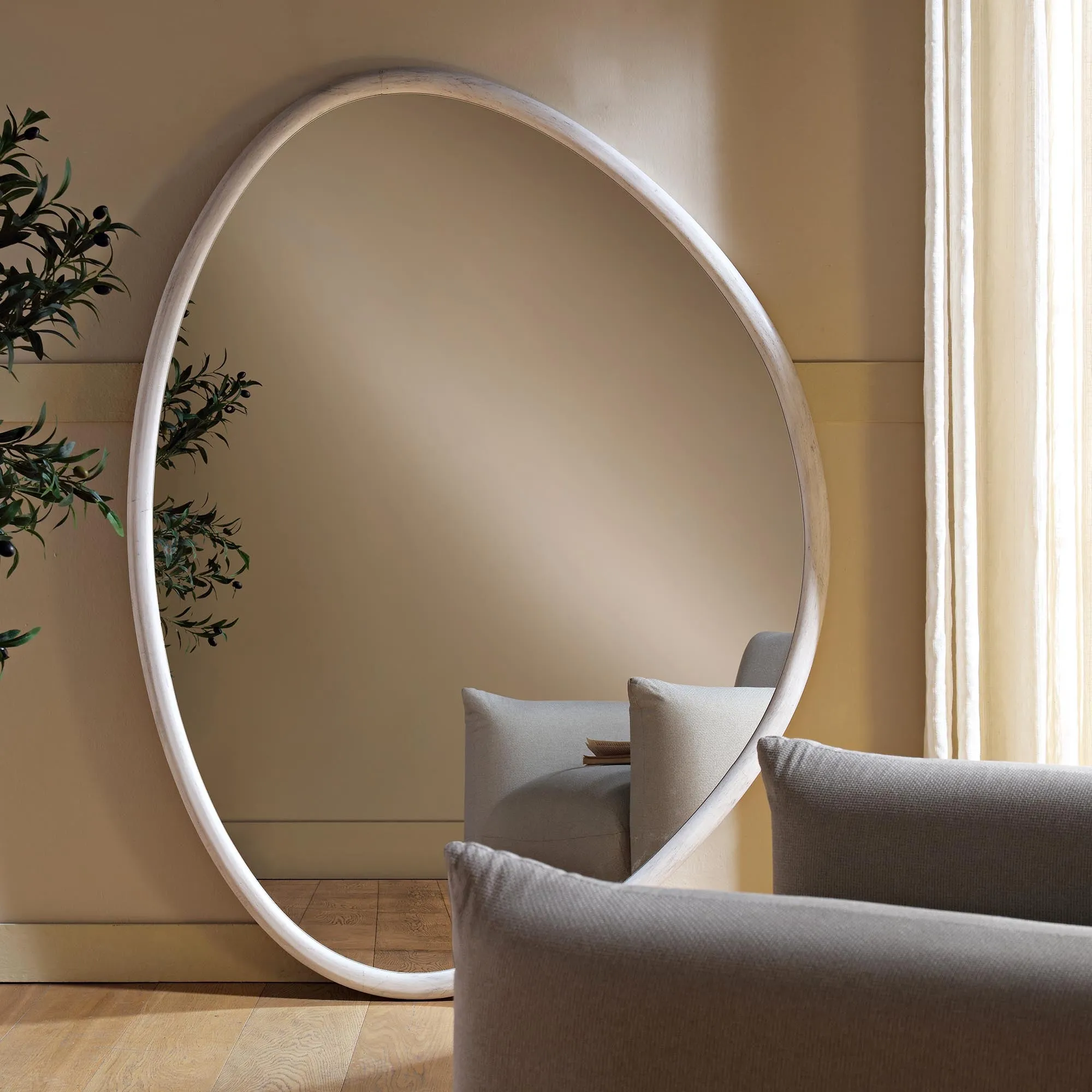 Edo Irregular Pebble Large Wooden Mirror 160 x 120 cm, Washed White