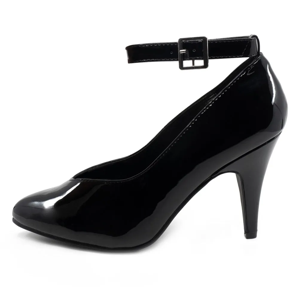 Ellie Shoes 4" D-Width Wide-Fit Patent Ankle Strap Pump