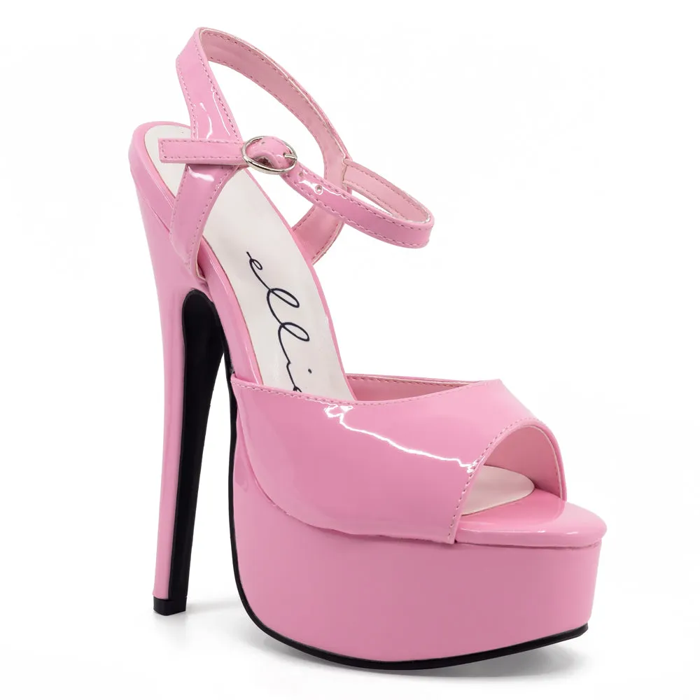 Ellie Shoes Juliet 6.5" Stiletto Patent Platform Sandals - Pink