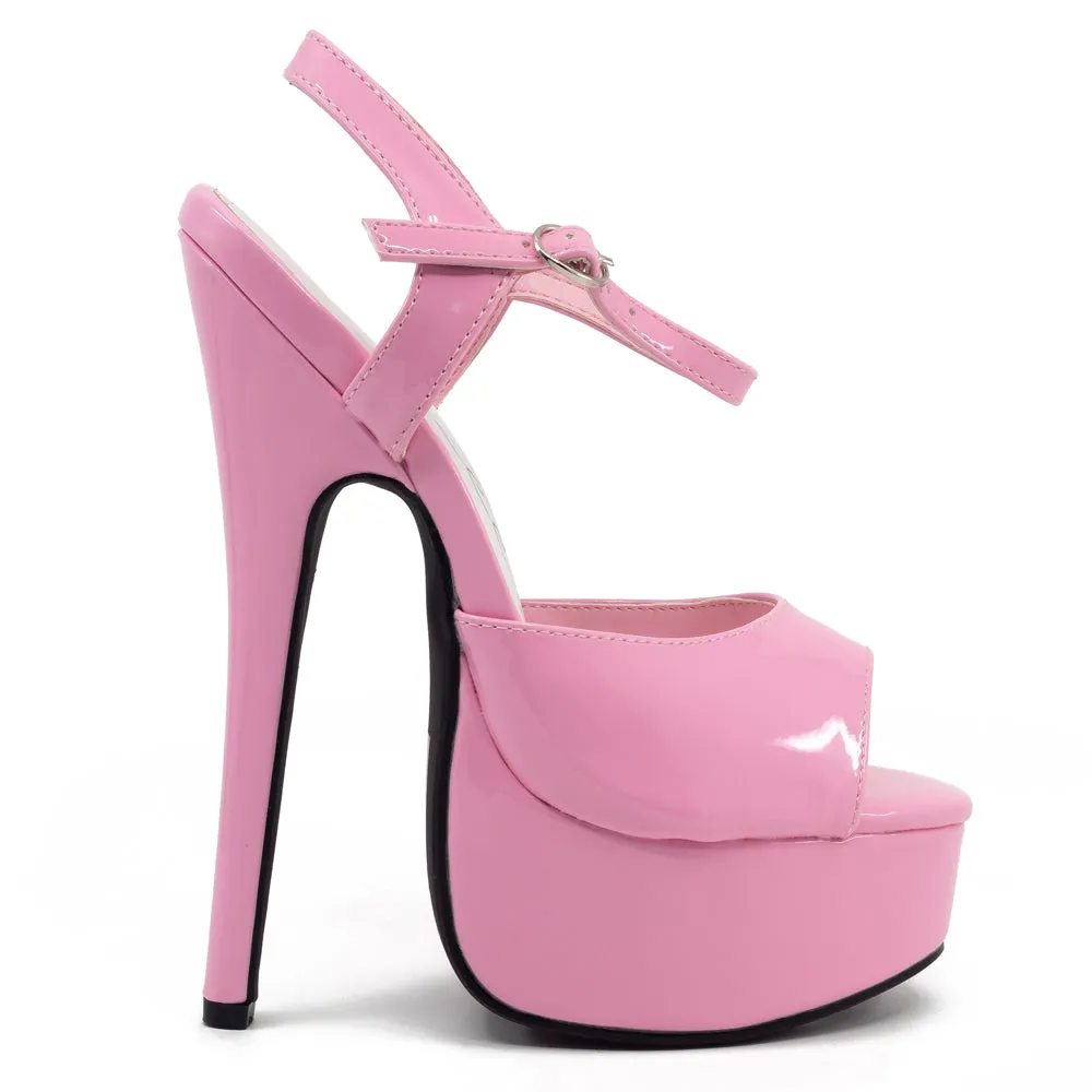 Ellie Shoes Juliet 6.5" Stiletto Patent Platform Sandals - Pink