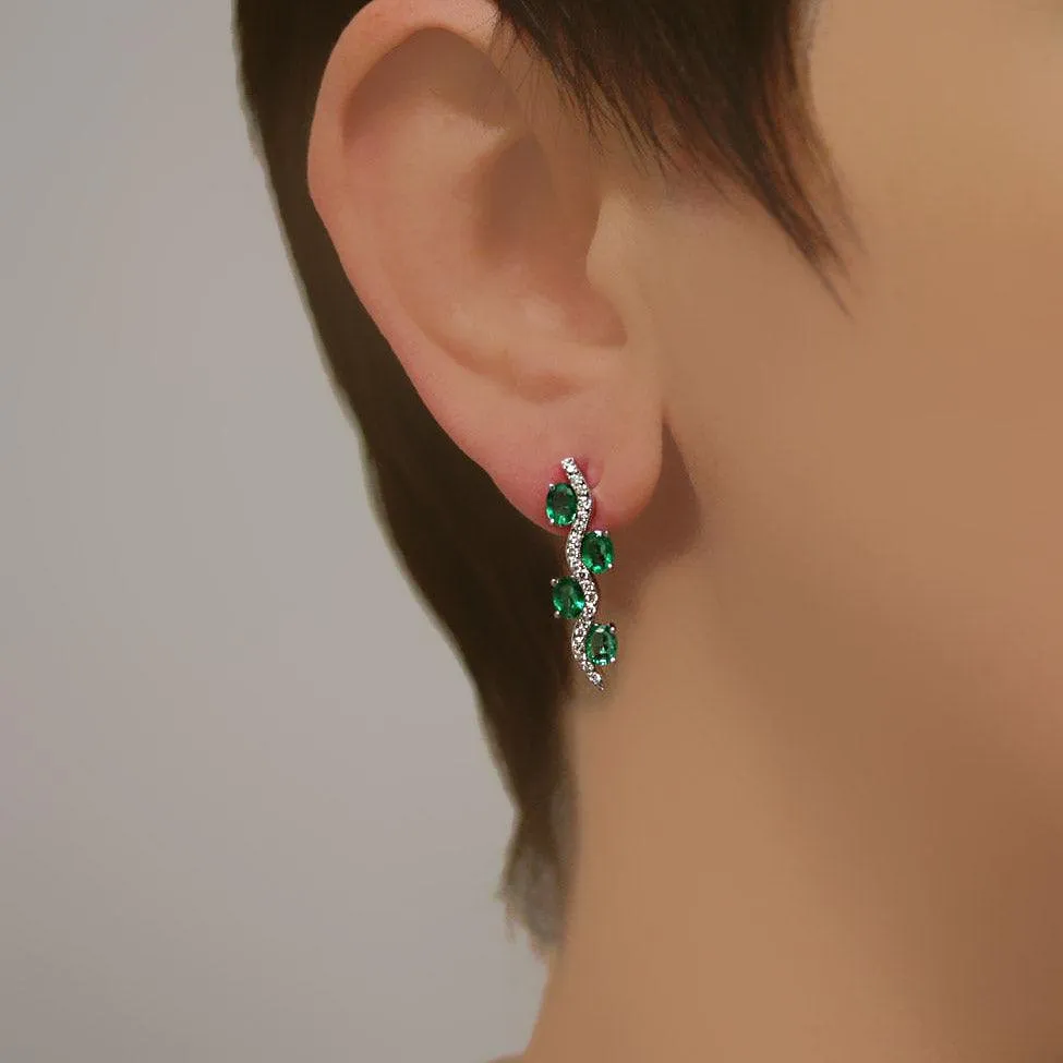 Emerald and Diamond White Gold Earrings