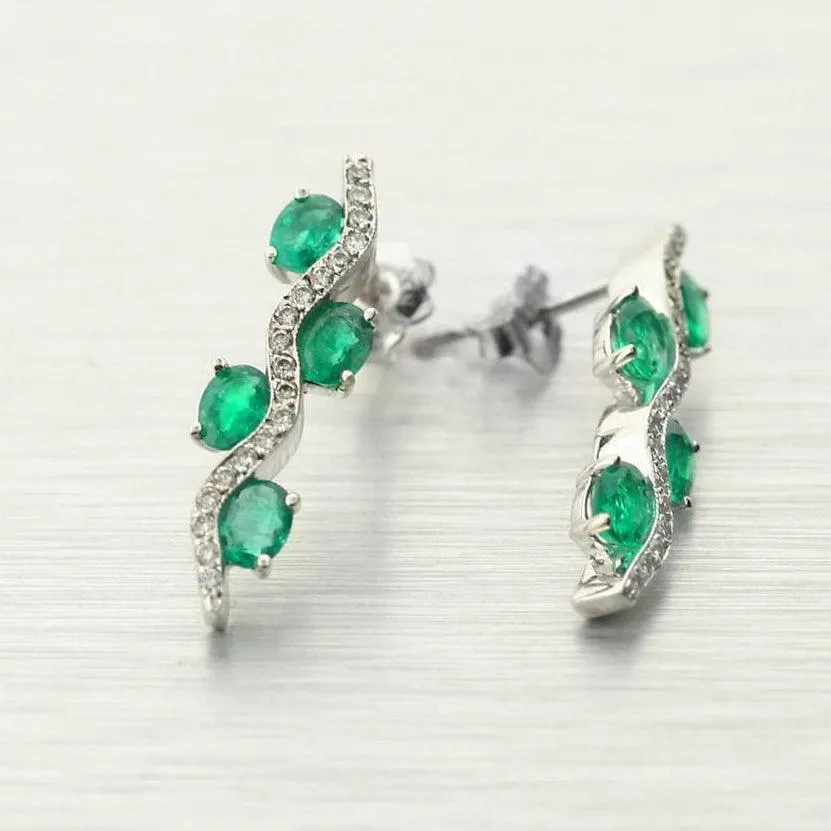 Emerald and Diamond White Gold Earrings