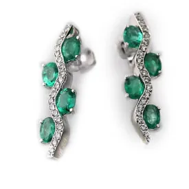 Emerald and Diamond White Gold Earrings