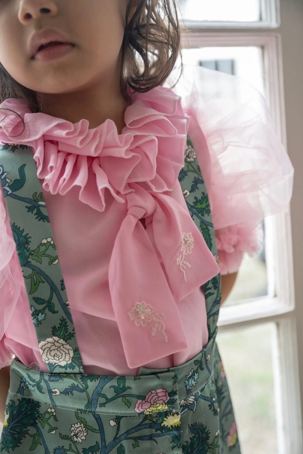 Eva Skirt and Blouse Pink and Green Floral Tulle Set