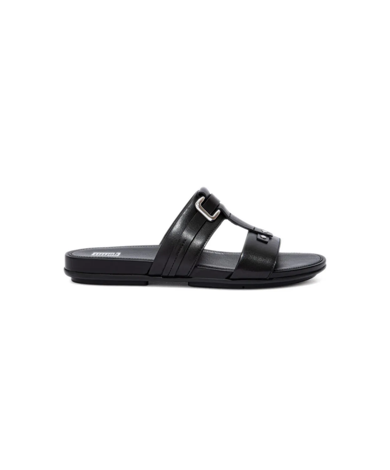 FitFlop Gracie Stud-Buckle Leather Slides Black