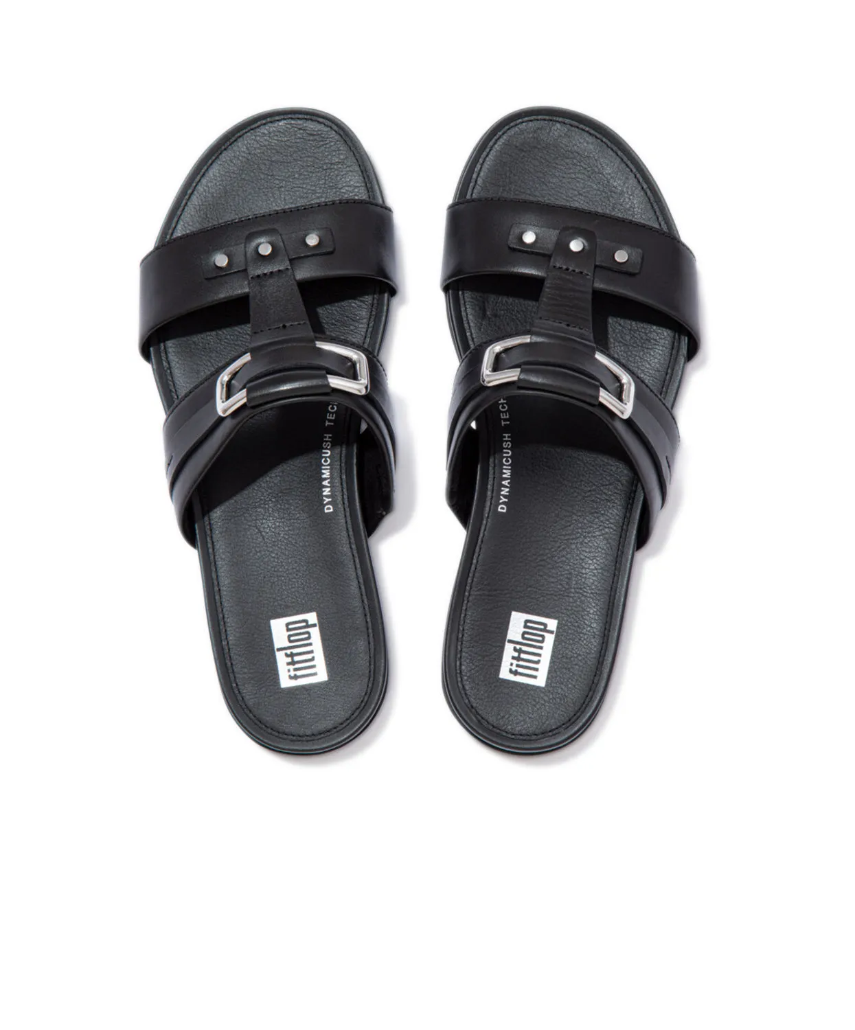 FitFlop Gracie Stud-Buckle Leather Slides Black