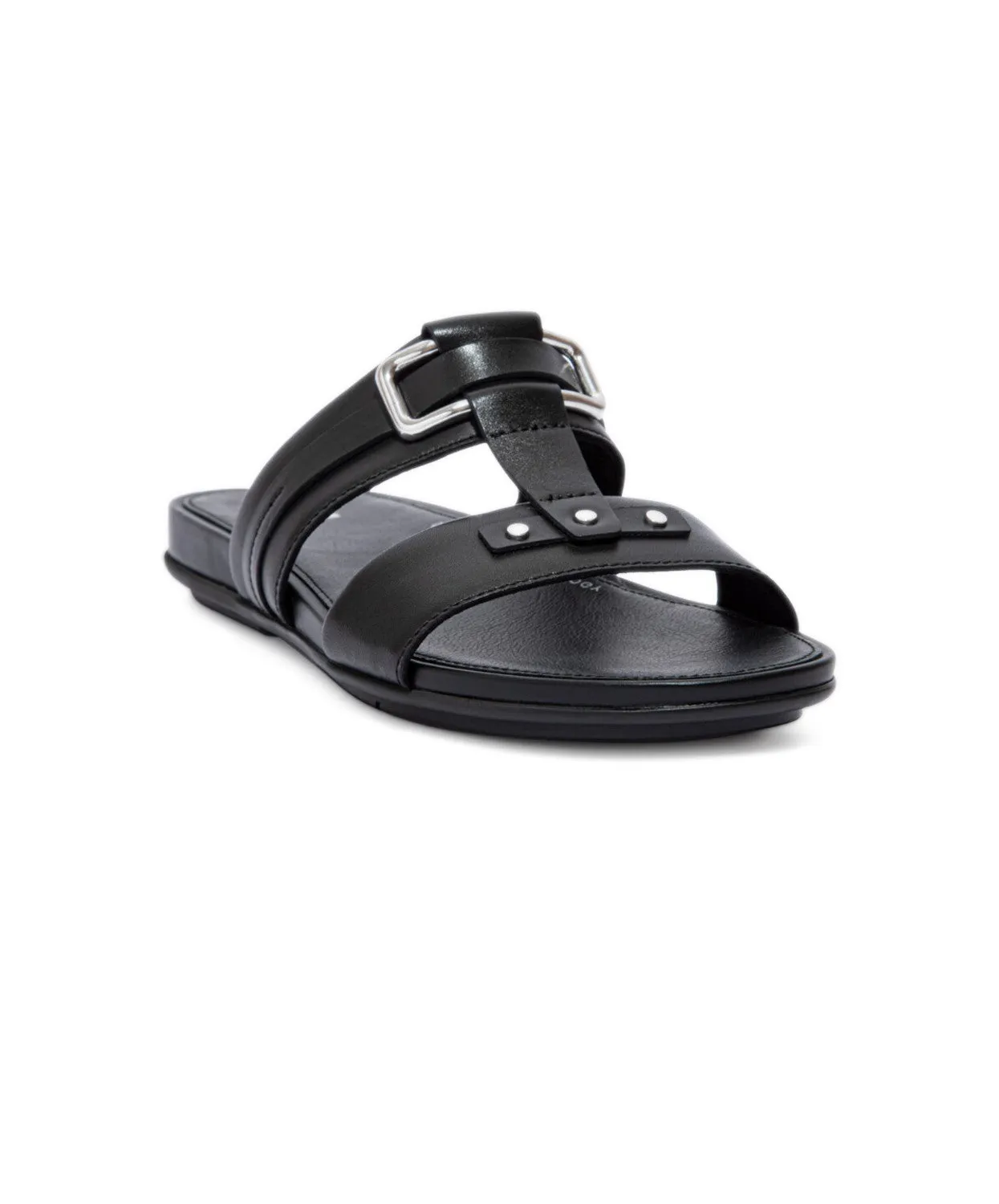 FitFlop Gracie Stud-Buckle Leather Slides Black