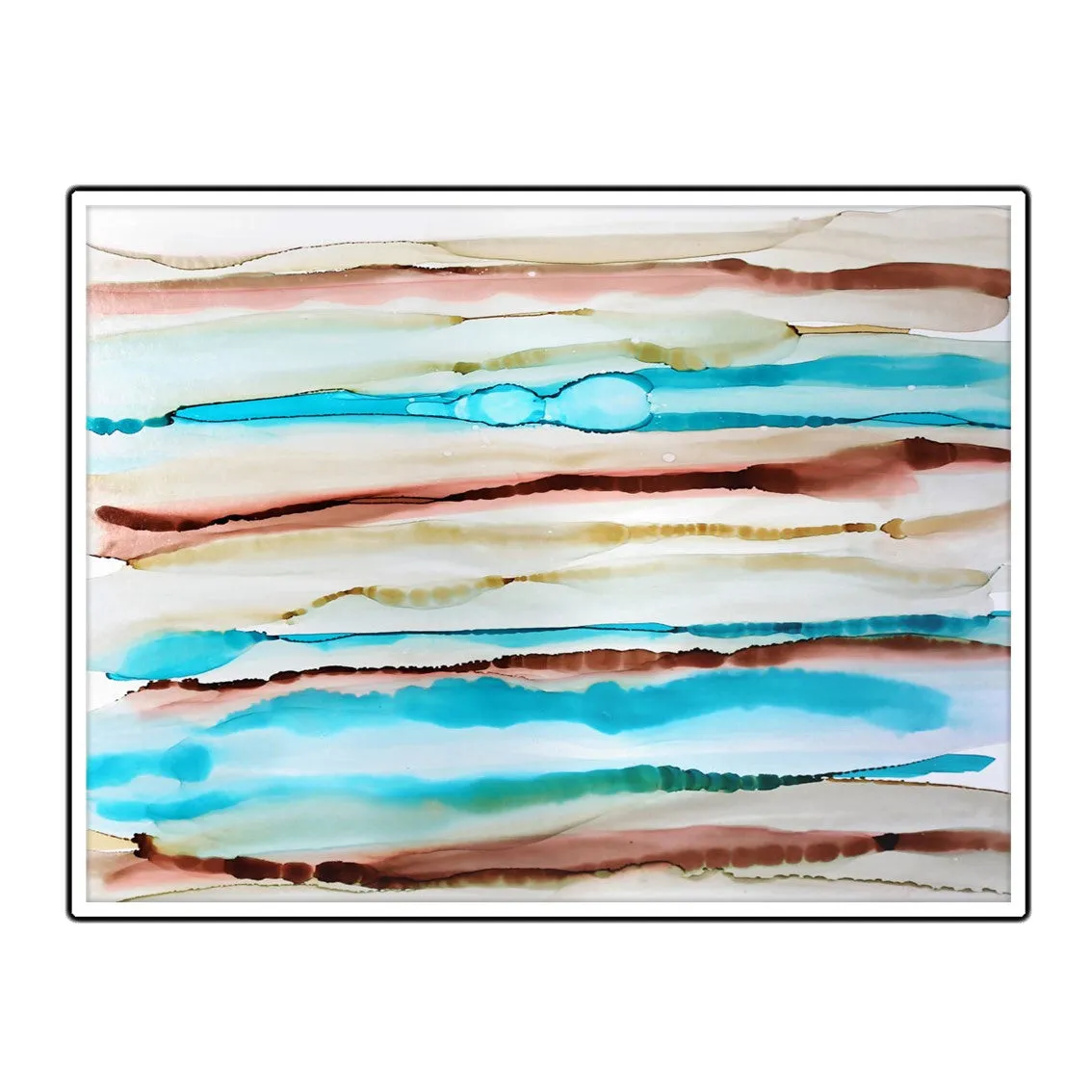 Framed horizontal blue & brown abstract alcohol ink art print