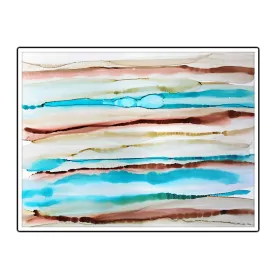 Framed horizontal blue & brown abstract alcohol ink art print