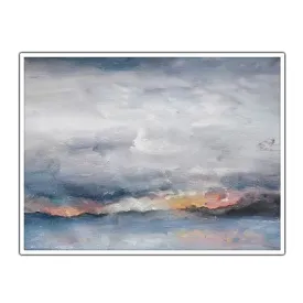 Framed horizontal grey & pink abstract landscape wall art print