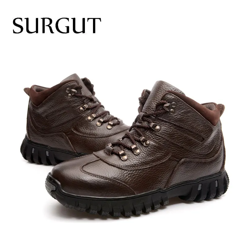 Genuine Leather Military Men Boots Combat Men Infantry Tactical Army Quality Boots Supper Warm Fur Winter Men Snow Boots