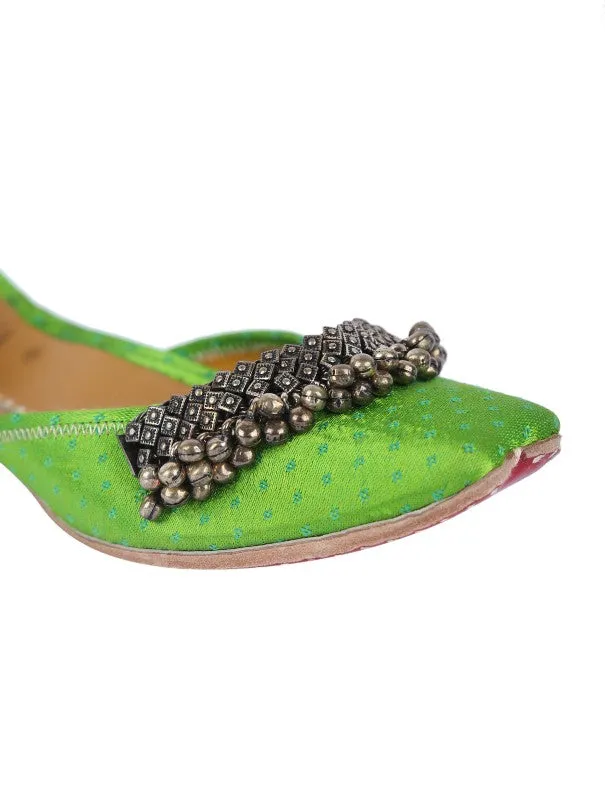 Green Fetish - Dotted Ghungroo Embellished Silk Juttis