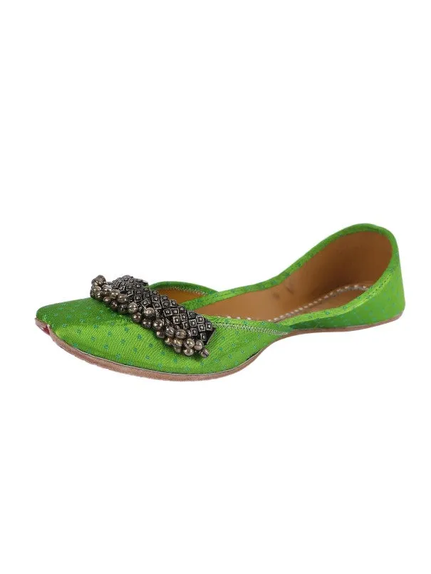 Green Fetish - Dotted Ghungroo Embellished Silk Juttis