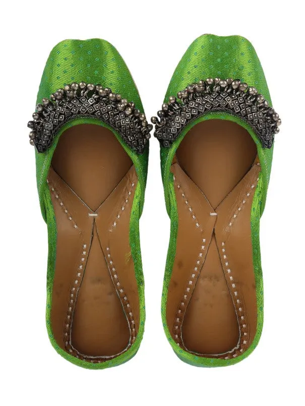 Green Fetish - Dotted Ghungroo Embellished Silk Juttis