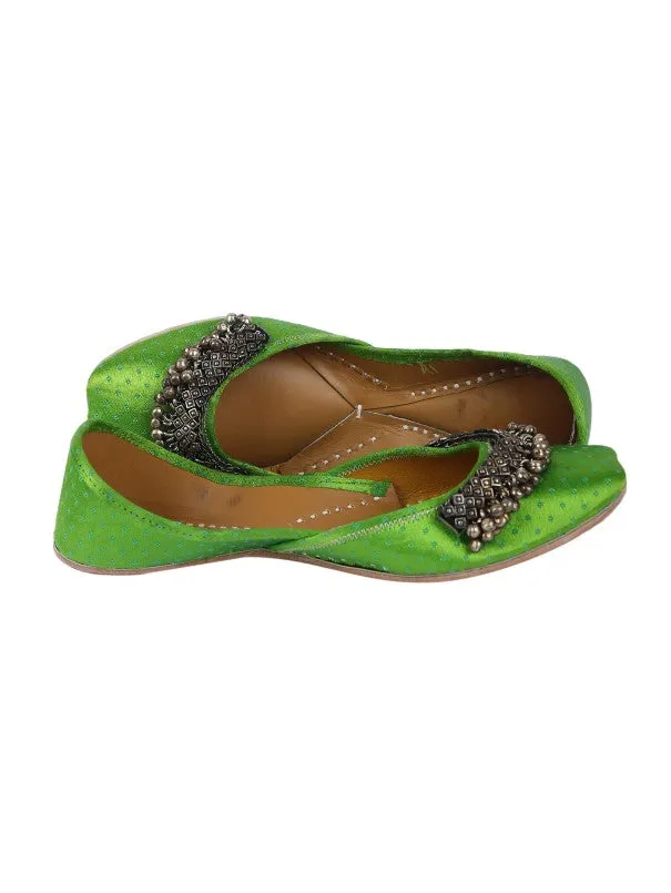 Green Fetish - Dotted Ghungroo Embellished Silk Juttis