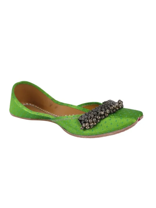 Green Fetish - Dotted Ghungroo Embellished Silk Juttis