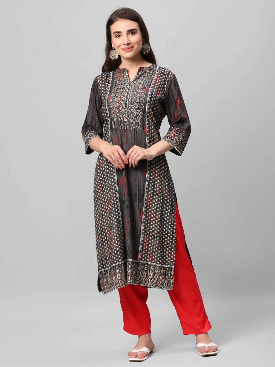 Grey Abstract Printed Kurta