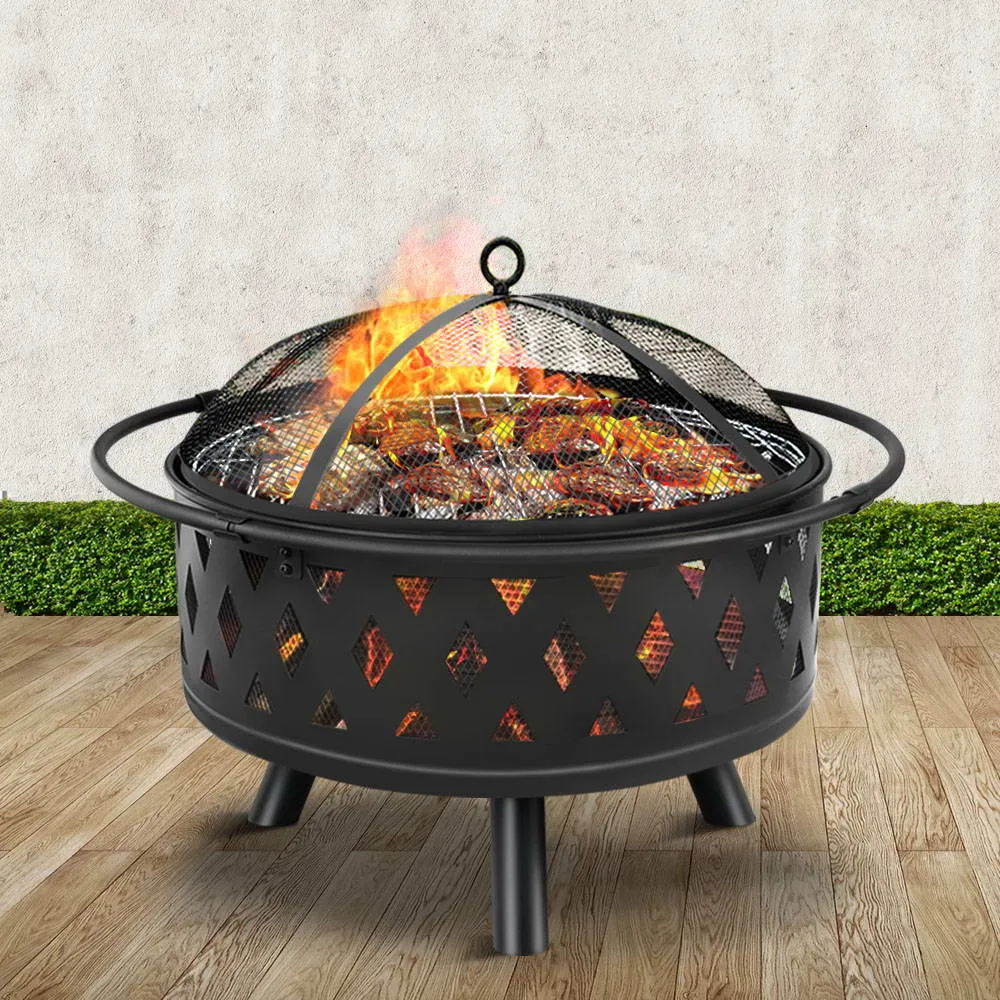 Grillz 32 Inch Portable Outdoor Fire Pit and BBQ - Black